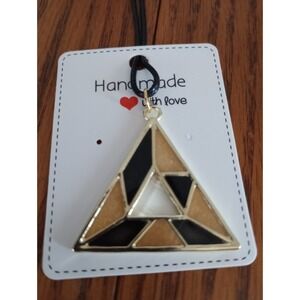 Black And Gold Stained Glass Triangle‎ Pendant